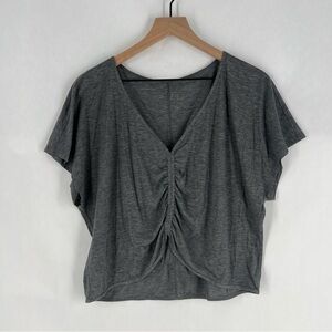 Lululemon Heather Gray Gathered V-Neck Boxy Crop‎ Dolman Sleeve Women's Top